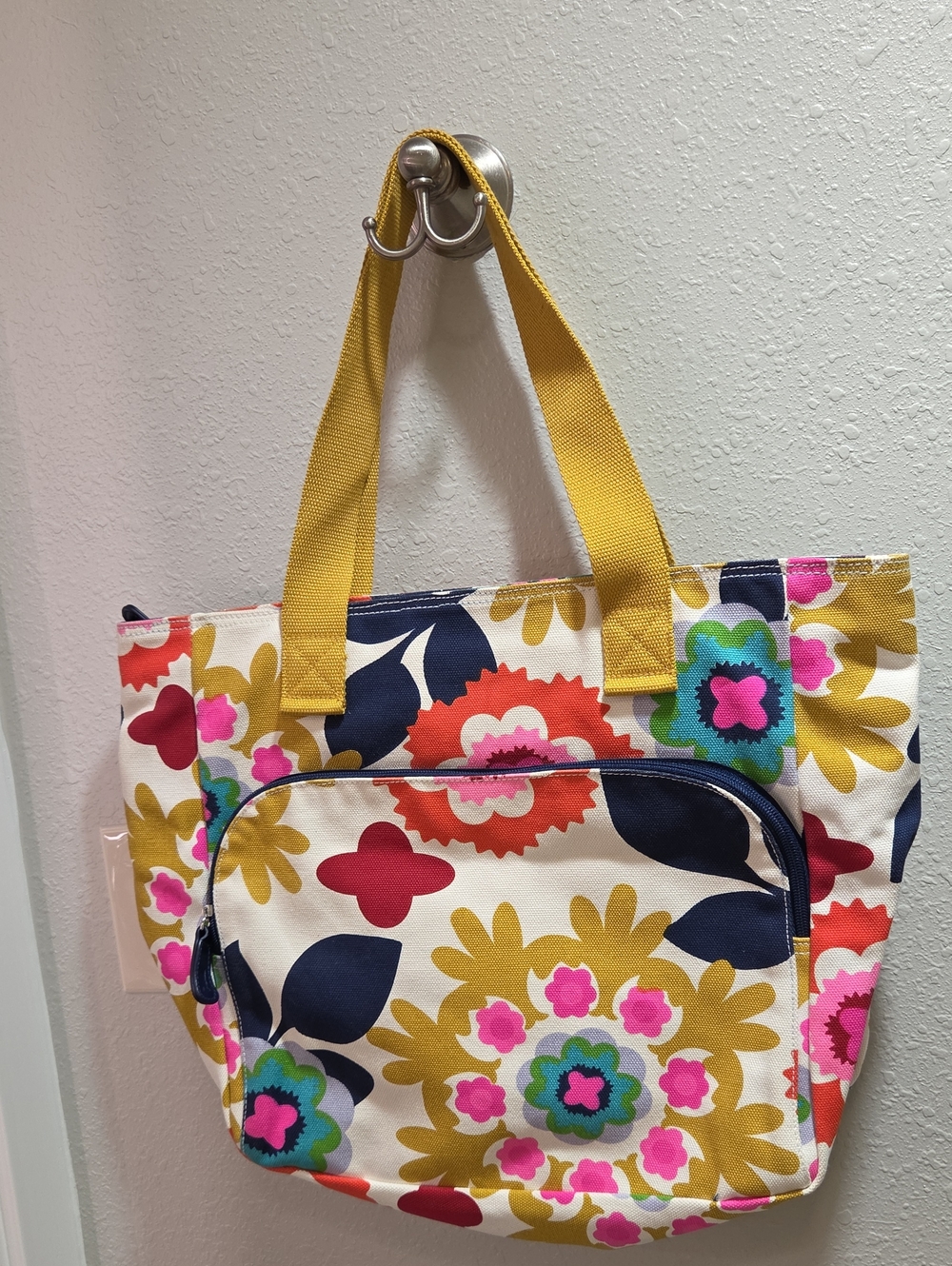 French Bull Floral Canvas Tote Bag with Yellow Handles